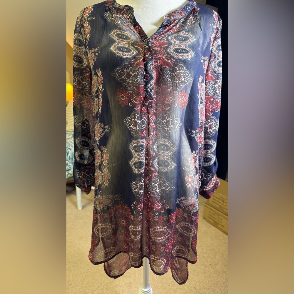 Knox Rose Tunic Womens S Black Red Chiffon Semi Sheer Roll Tab
Boho Peasant Goth - Picture 2 of 10